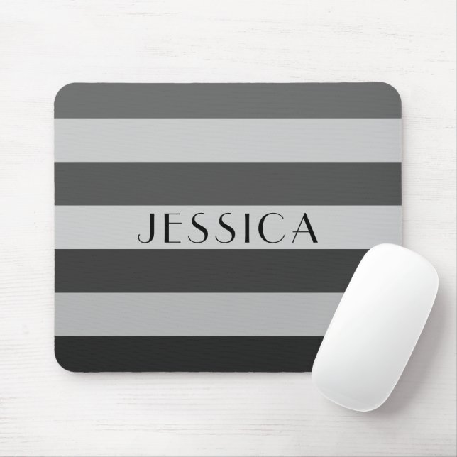 Monochrome Grey Striped Pattern Name Personalised Mouse Pad (With Mouse)