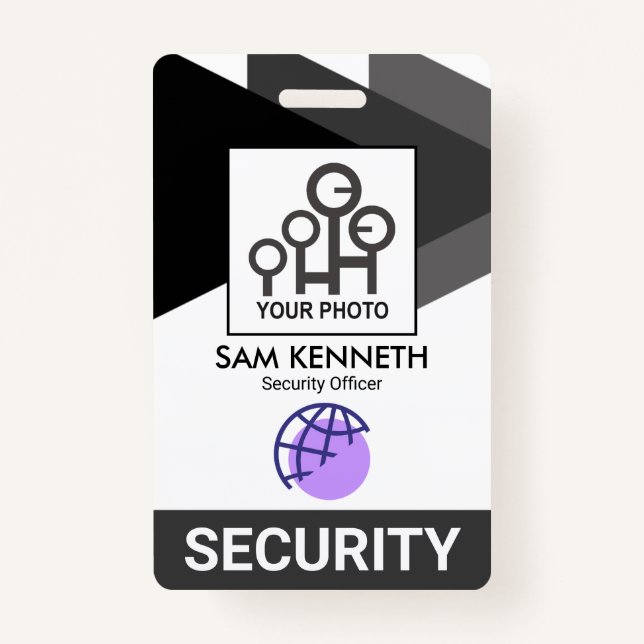 Monochrome Grey Triangles Security Staff Photo ID ID Badge (Front)