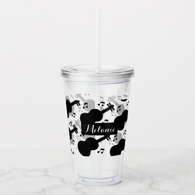Monochrome Guitar Music Custom Name Acrylic Tumbler (Front)