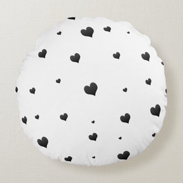 Monochrome Hearts Minimalist Love Round Polyester  Cushion (Front)