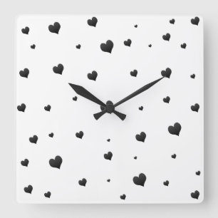 Monochrome Hearts Minimalist Love Square Wall Clock