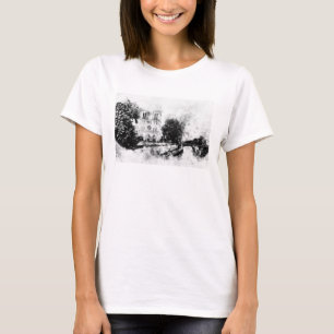 Monochrome Illustration of Notre-Dame Cathedral T-Shirt