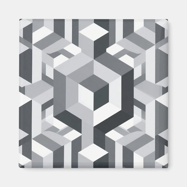 Monochrome Isometric Cube Pattern Magnet (Front)