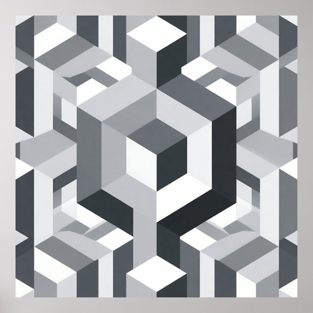 Monochrome Isometric Cube Pattern Poster (Front)
