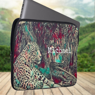 Monochrome Jungle Cat Laptop Sleeve
