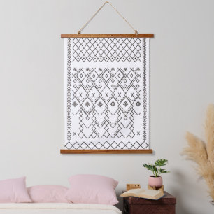Monochrome Kilim: Moroccan Tribal Texture Art Hanging Tapestry