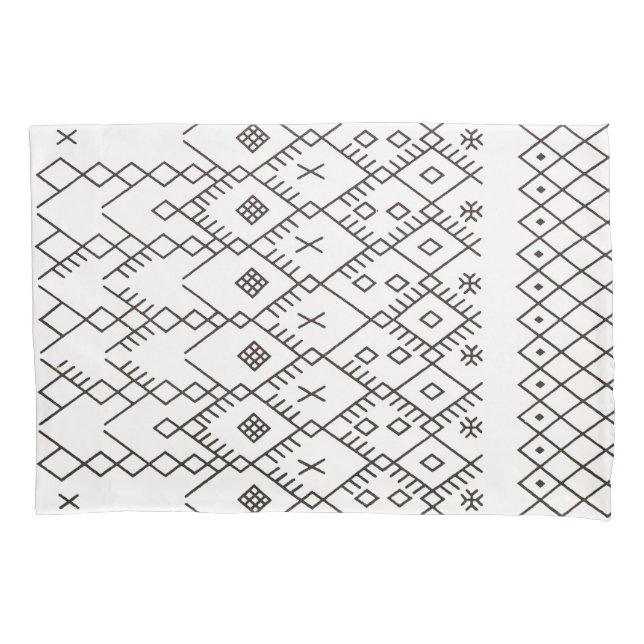 Monochrome Kilim: Moroccan Tribal Texture Art Pillowcase (Front)