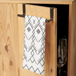 Monochrome Kilim: Moroccan Tribal Texture Art Tea Towel