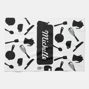 Monochrome kitchen utensils elegant design tea towel