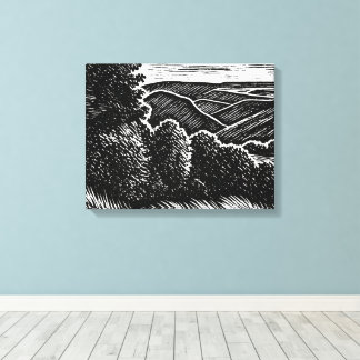 monochrome landscape black & white trees canvas print