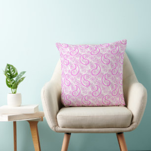 Monochrome lilac pink white paisley pattern. cushion