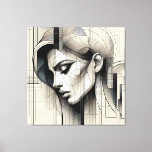 Monochrome Line Portrait Canvas Print