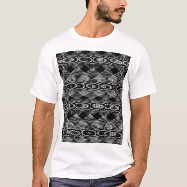 Monochrome Lines: Textured Abstract Design T-Shirt (Front)
