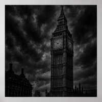 Monochrome London Skyline with Big Ben and City 