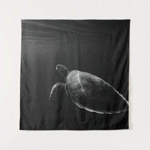 MONOCHROME LONE TURTLE IN SEA TAPESTRY