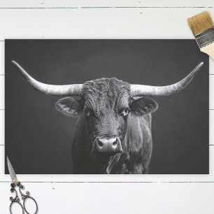 Monochrome Longhorn Steer Cattle Decoupage Tissue Paper