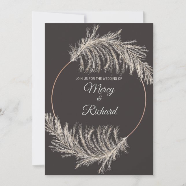Monochrome Luxury Pampas Grass Boho Wedding Card (Front)