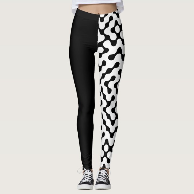 Monochrome Magic: Women's Black & White Patterned Leggings (Front)