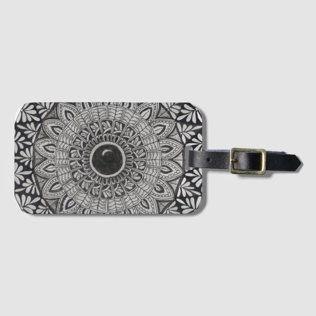 Monochrome mandala art luggage tag (Front Horizontal)