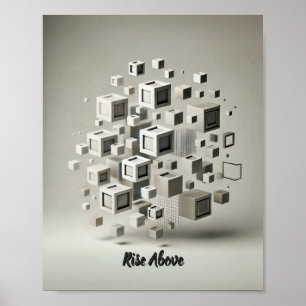 Monochrome Minimalism: Floating Squares Abstract Poster