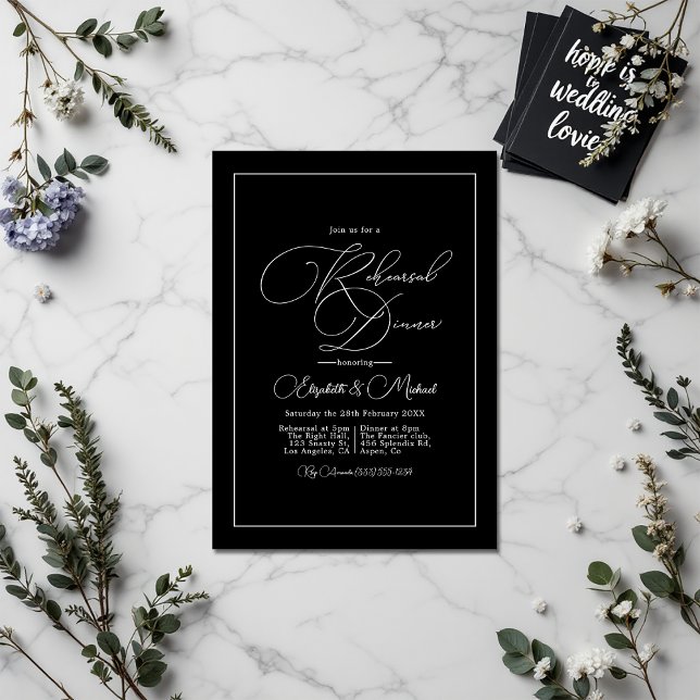 Monochrome Minimalist Black Wedding Rehearsal Invitation (Monochrome Minimalist Black Wedding Rehearsal Invitation)