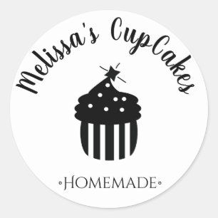 Monochrome Minimalist CupCake Homemade Bakery Classic Round Sticker