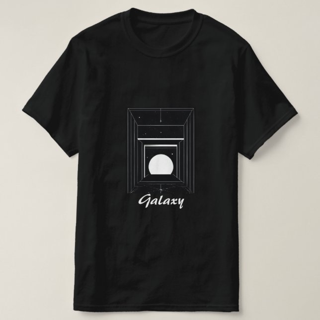 Monochrome Minimalist Galaxy in Cube Logo T-Shirt (Design Front)