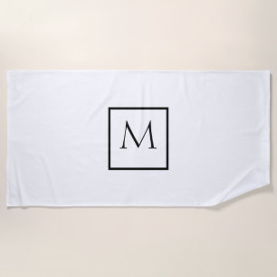 Monochrome Minimalist Rectangle Monogram Beach Towel