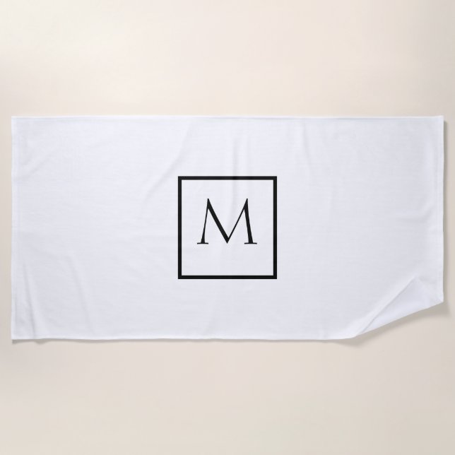 Monochrome Minimalist Rectangle Monogram Beach Towel (Front)