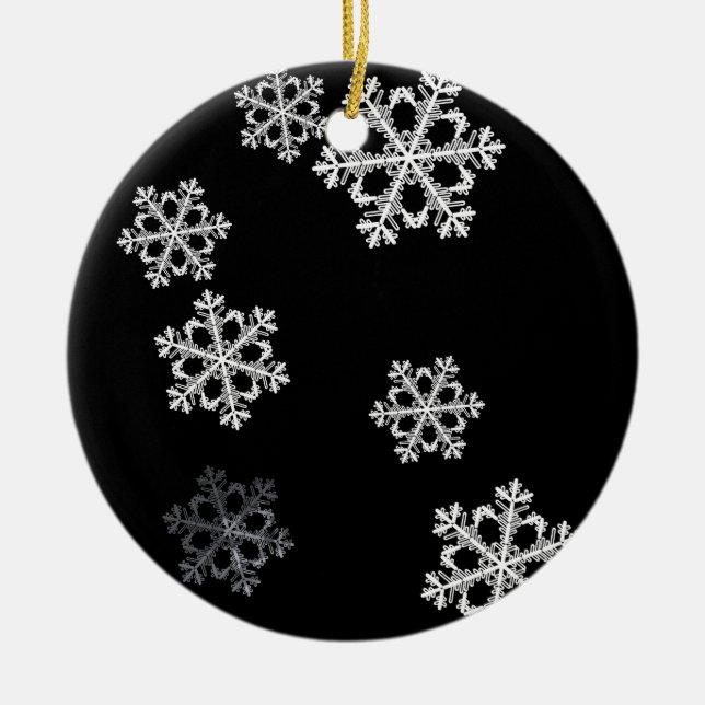 Monochrome Minimalist Snowflake Christmas Pattern Ceramic Tree Decoration (Front)