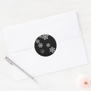 Monochrome Minimalist Snowflake Christmas Pattern Classic Round Sticker