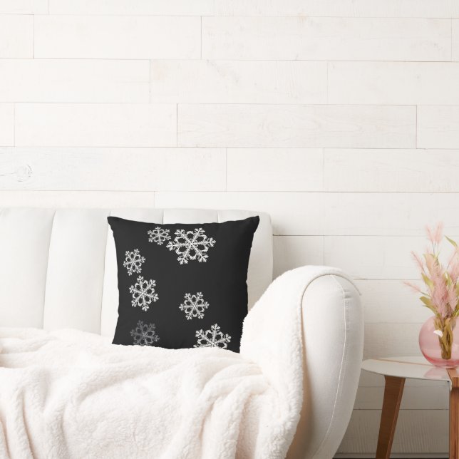 Monochrome Minimalist Snowflake Christmas Pattern Cushion (Couch)
