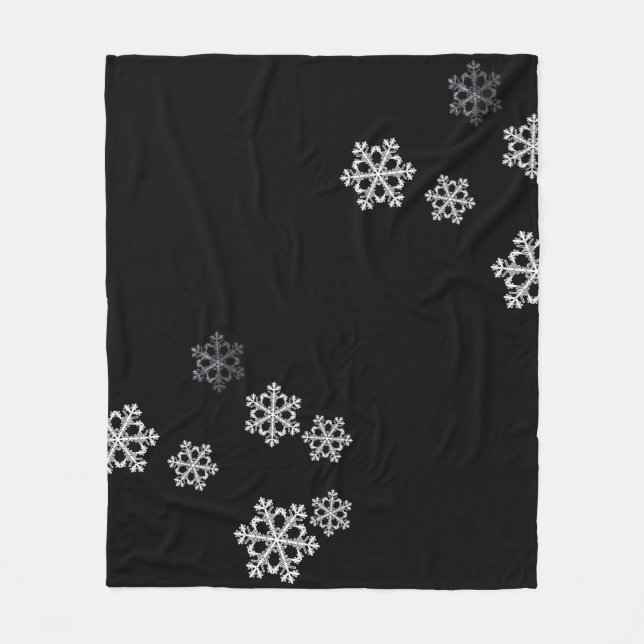 Monochrome Minimalist Snowflake Christmas Pattern Fleece Blanket (Front)