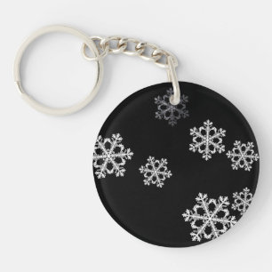 Monochrome Minimalist Snowflake Christmas Pattern Key Ring
