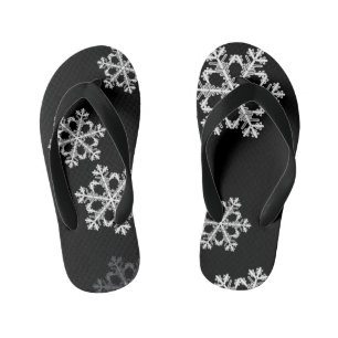 Monochrome Minimalist Snowflake Christmas Pattern Kid's Jandals