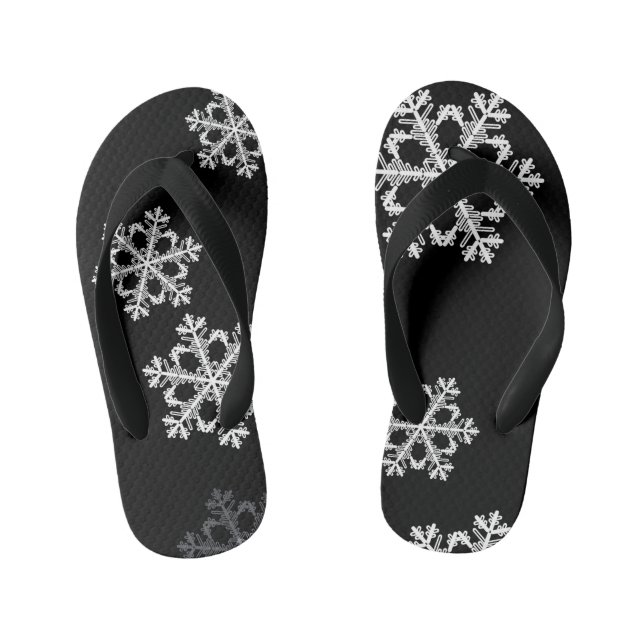 Monochrome Minimalist Snowflake Christmas Pattern Kid's Jandals (Footbed)