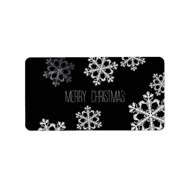Monochrome Minimalist Snowflake Christmas Pattern Label (Front)