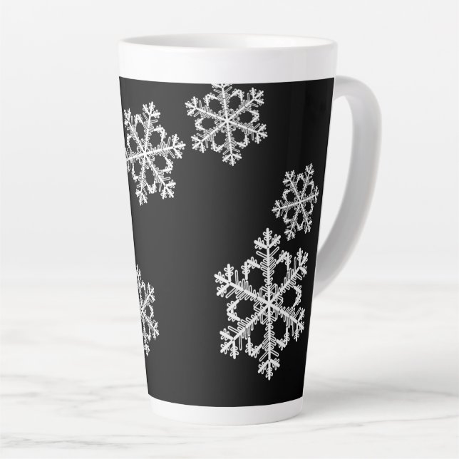 Monochrome Minimalist Snowflake Christmas Pattern Latte Mug (Right Angle)