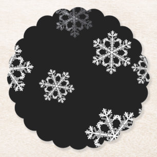 Monochrome Minimalist Snowflake Christmas Pattern Paper Coaster
