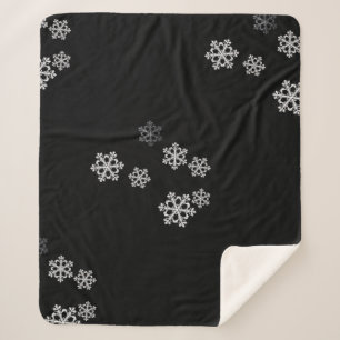 Monochrome Minimalist Snowflake Christmas Pattern Sherpa Blanket