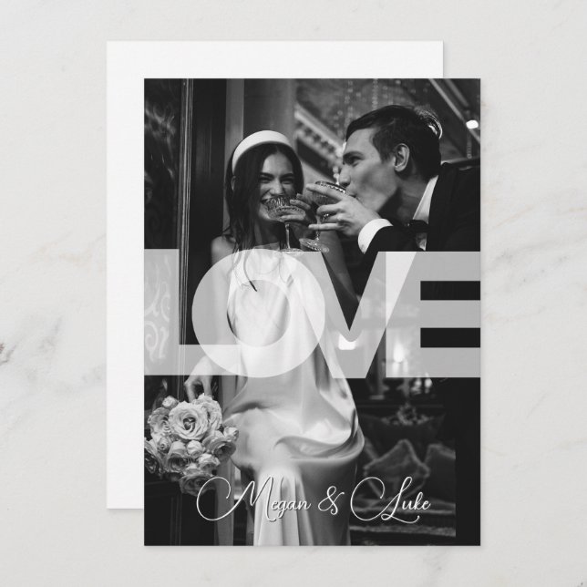 Monochrome Modern stylist typography photo wedding Invitation (Front/Back)
