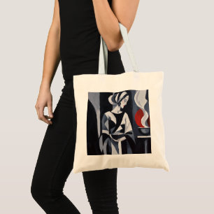 Monochrome Mystical Woman Art Deco Tote Bag