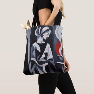 Monochrome Mystical Woman Art Deco Tote Bag