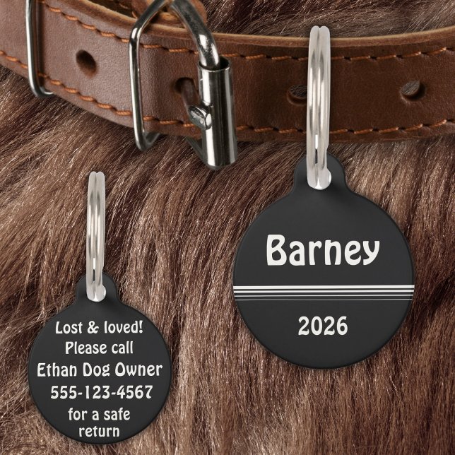 Monochrome - Name, Date, Phone Details Pet Tag (Creator Uploaded)