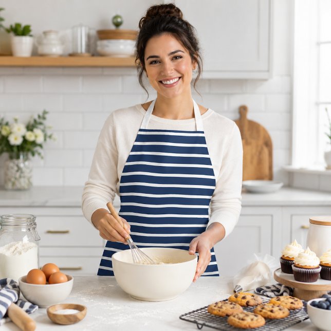 Monochrome Navy Blue and White Striped Apron (Creator Uploaded)