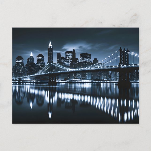 Monochrome New York Skyline Nightscape Holiday Postcard (Front)