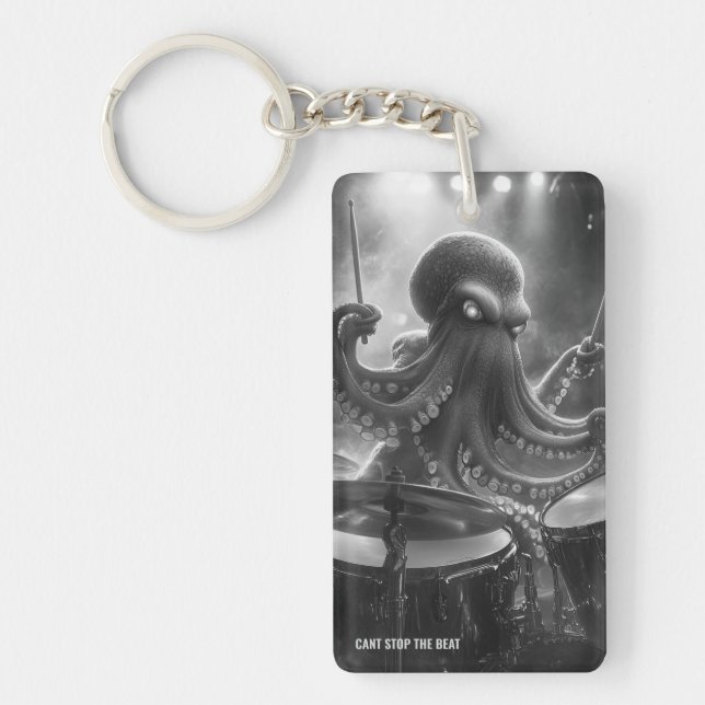 Monochrome Octopus Drummer Performance Keychain (Front)