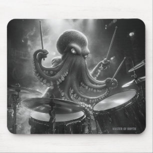Monochrome Octopus Rock Drummer Mouse Pad