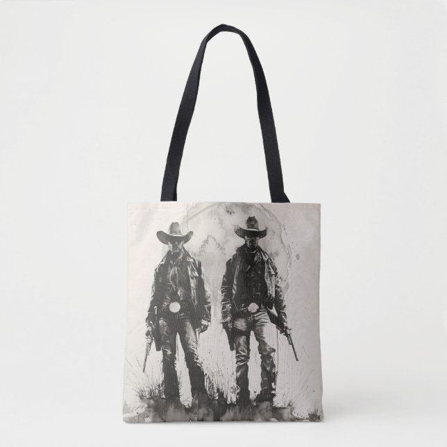 Monochrome Pair of Cowboys Tote Bag (Front)