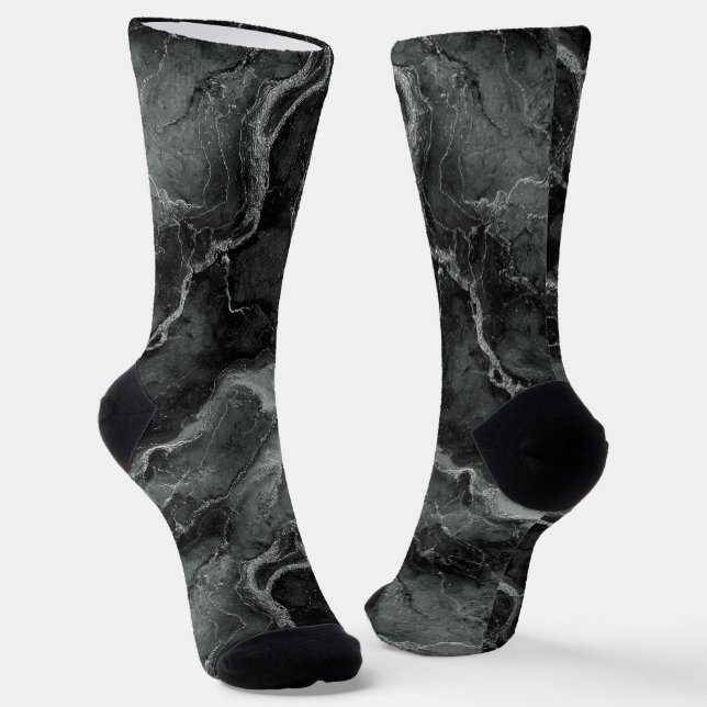 Monochrome Palette Gray-Black Marble Socks (Angled)